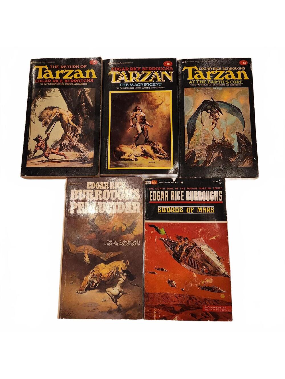 Lot Of 5 Edgar Rice Burroughs Paperback Vintage Books Scfi-fi Fantasy Novels